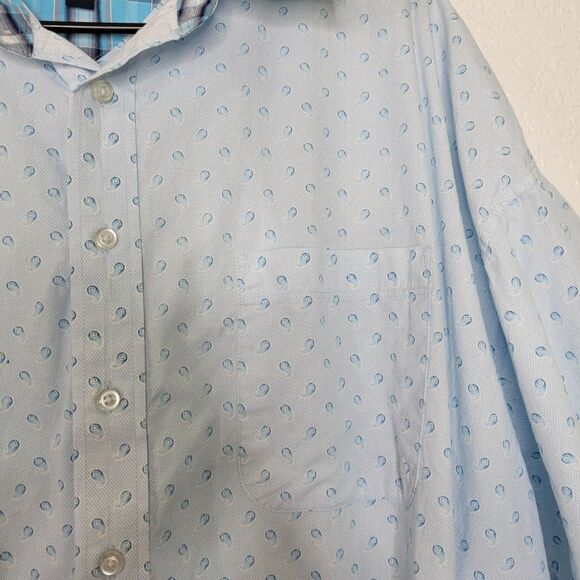Panhandle Light Blue Paisley Dot Print Short Sleeve Western Button Front Shirt - Picture 3 of 9